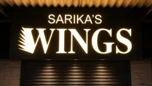 Backlit LED sign board for Sarika's Wings restaurant in Mumbai